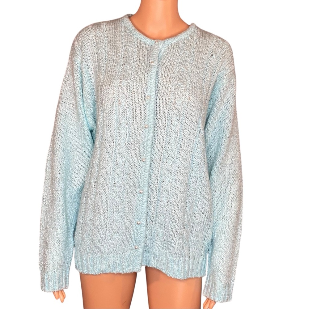 Liz Thomas Women's Light Blue Cable Knit Sweater
